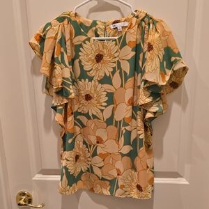 DR2 Vibrant Floral Top with Ruffle Detail